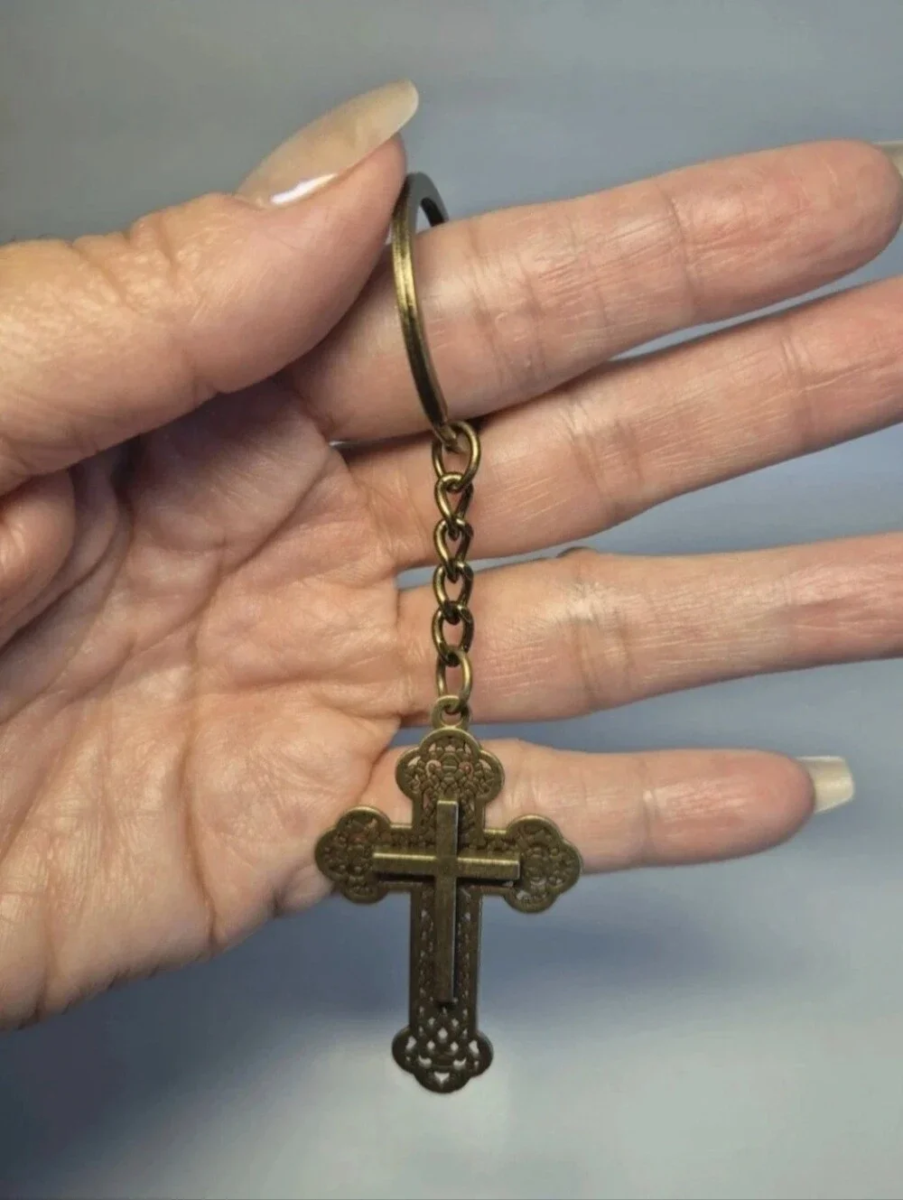 ✝️ Cross Vintage Bronze Keychain Christian Faith Pendant Gift NWT